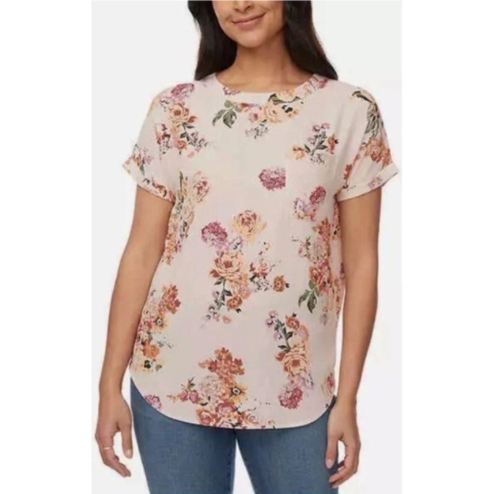 Buffalo David Bitton Floral Print Top Short Sleeve Blouse Casual‎ L NWT